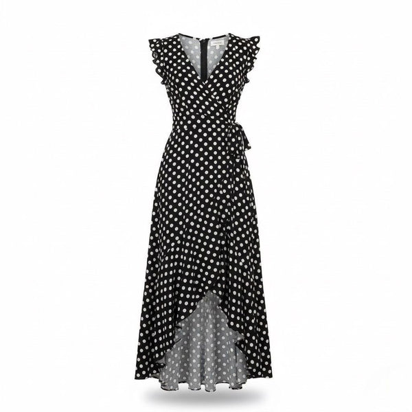 Grecerelle Womens Navy Polka Dot Maxi Wrap Dress Rayon/Spandex Sz M
