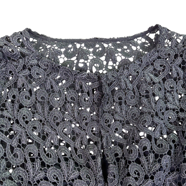 Betsy & Adam Womens Navy Cocktail Shift Dress With Metallic Lace Size 14