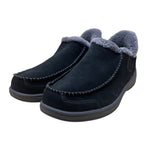 Orthofeet Men’s Black Leather With Faux Fur Lining Slip-On Slippers Size 12 Wide