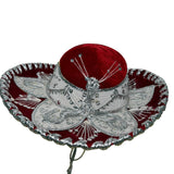 Pigalle Red & Silver Adult Mexican Sombrero Hat Velour Embroidered Traditional F