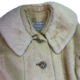 Adoria Kaufmanns Womens Beige Wool Coat Faux Fur Collar Button Closure Vintage