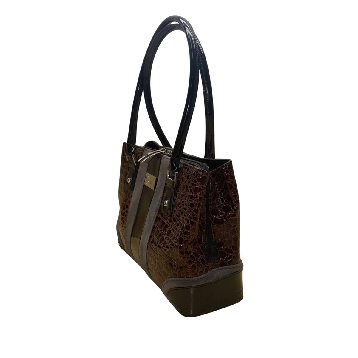 Beijo Women’s Brown & Black Faux Alligator Double Handles Snap Closure Tote Bag