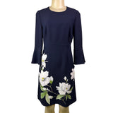 Hobbs Womens Navy Floral Print Bell Sleeve Dress Size US 4