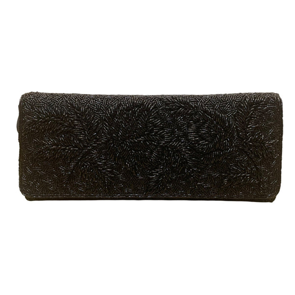 Vintage 50"s Bonnies Women’s Black Beaded Floral Handmade Clutch Evening Bag