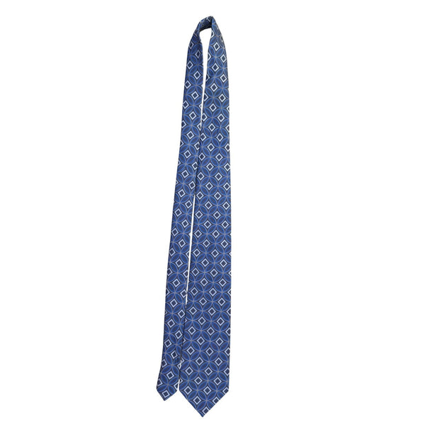 Valentino Rudy Mens Blue Microfiber Geometric Pattern Necktie Handcrafted Italy
