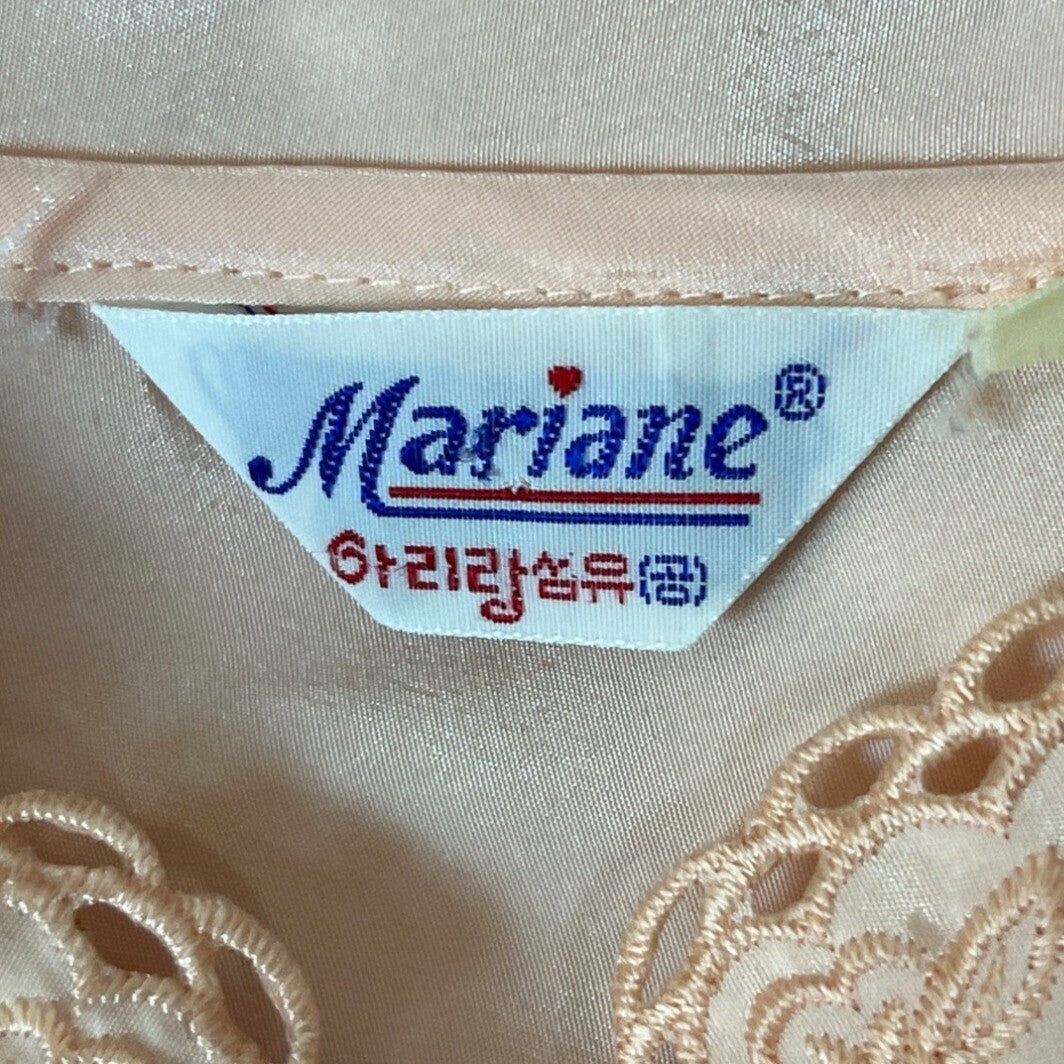 Vintage Mariane Womens Blouse With Lace Embroidery In Peach Satin Sz M/L