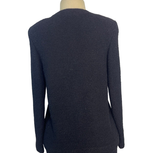 Vintage Black Bouclé Skirt Suit With Gold Button Details