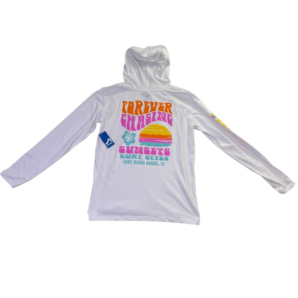 Surf Style Womens White Hooded Long Sleeve Graphic Shirt Size XL