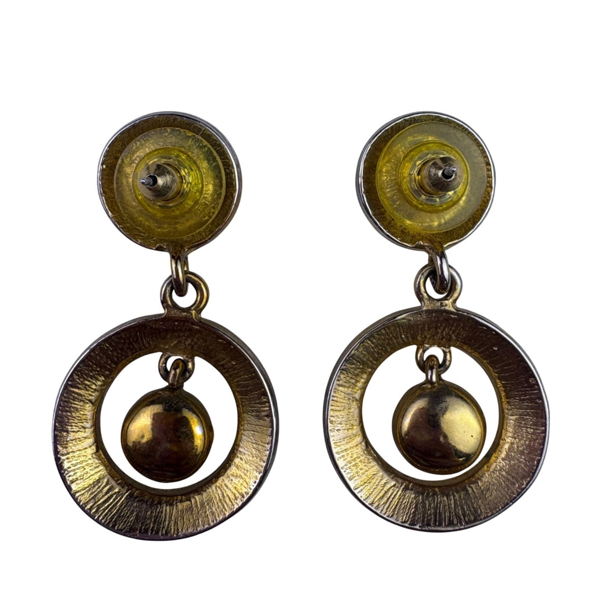 Vintage Bijoux Womens Black Enamel Rhinestone Dangle Earrings Gold Tone Jewelry