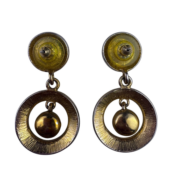 Vintage Bijoux Womens Black Enamel Rhinestone Dangle Earrings Gold Tone Jewelry