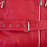Bloomingdales Womens Red Leather Sleeveless Vest Belted Zipper Pockets Size S