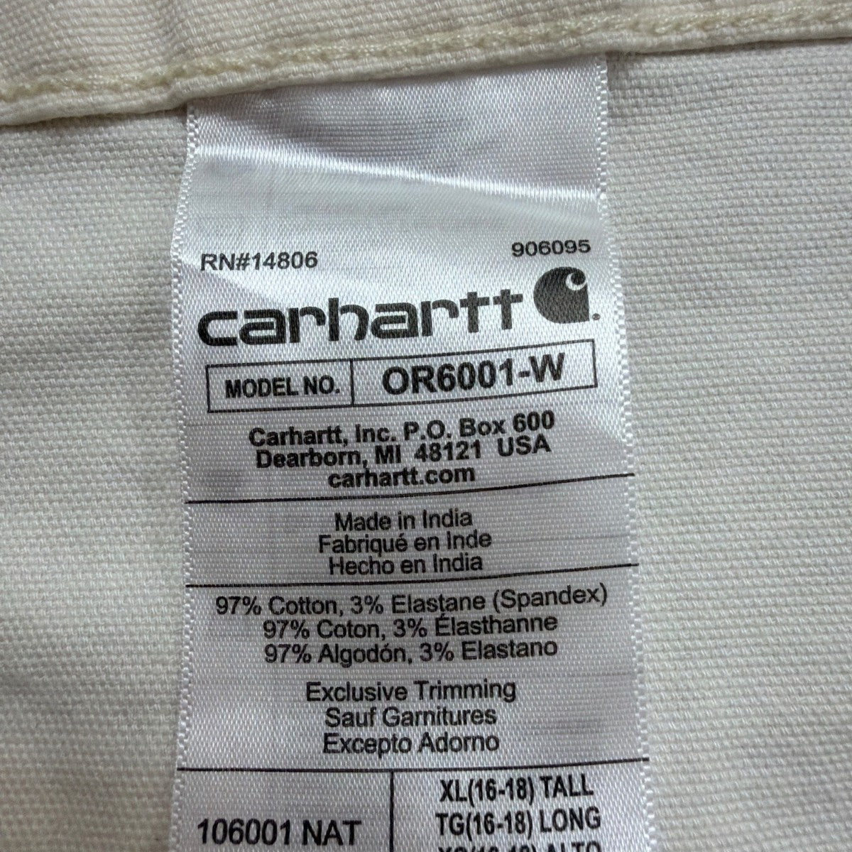 Carhartt Womens White Canvas Rugged Flex Bib Overalls Loose Fit Sz XL (16-18)