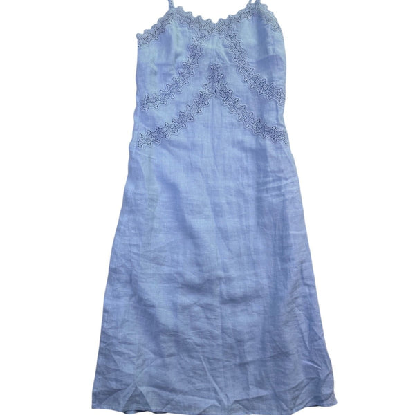 J. Crew Womens Blue Linen Embroidered Slip Dress Lightweight Summer Wear Size 2P