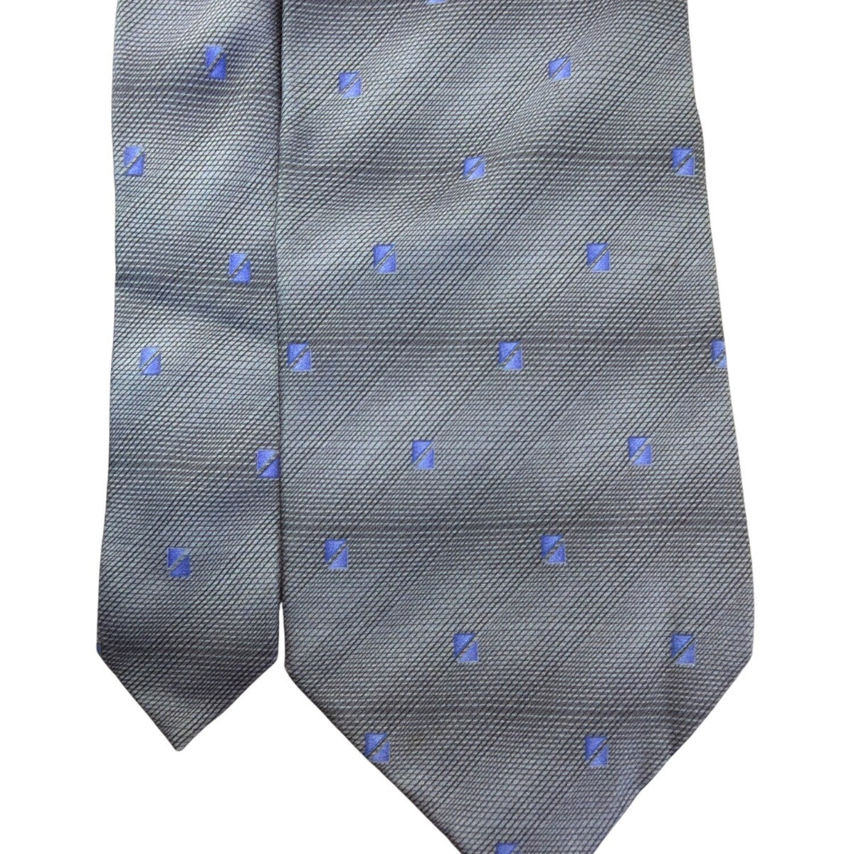 Van Heusen Men’s Gray & Blue 100% Silk Tie Geometric Pattern Made In Korea