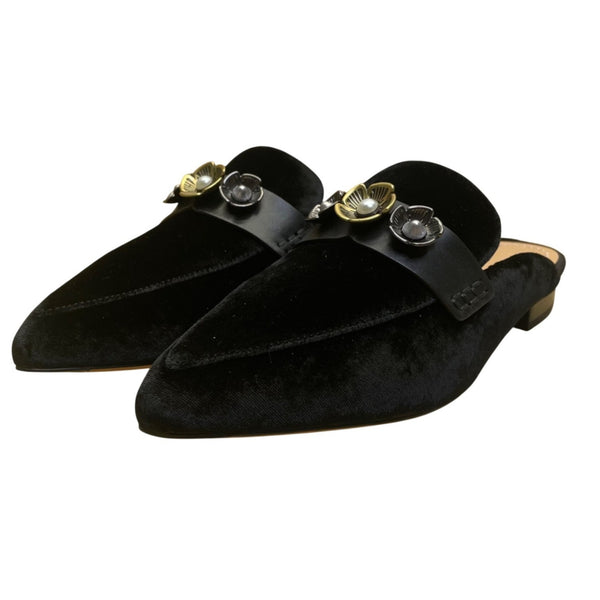 Coach Women’s Black Velvet Floral Embellished Mules Size 9.5B