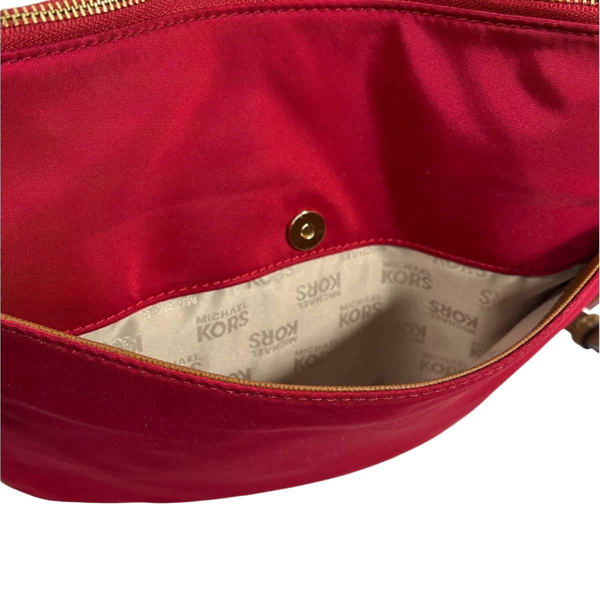 Michael Kors Women's Red Jet Set Flat Crossbody Bag With Gold Accents Sz M - NWT