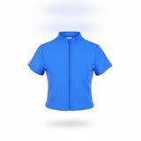 G Édition Womens Blue Zip-Up Short Sleeve Top Athletic Stretch Size P/S