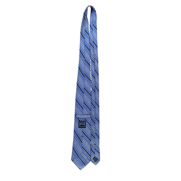Ike Behar Mens Blue & Gray Striped Pattern Tie 57 Inches Long Classic Design
