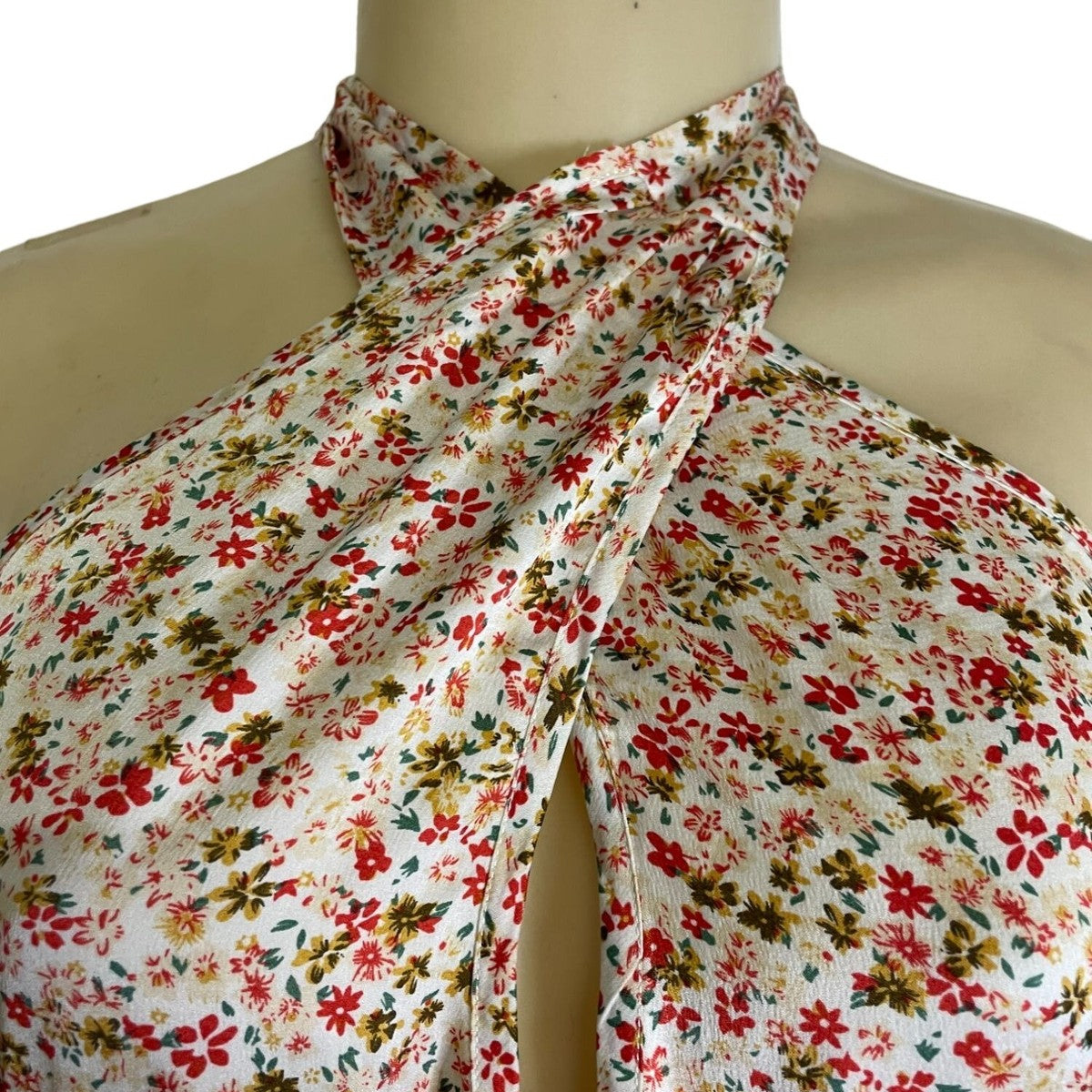 Floral Halter Neck Mini Dress With Ruffle Hem & Open Back New