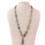 Agate Womens Multicolor Stone Necklace Gold-Tone Plated Rectangular Design