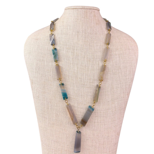 Agate Womens Multicolor Stone Necklace Gold-Tone Plated Rectangular Design