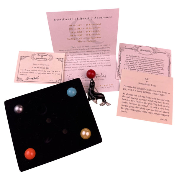 Kenneth Jay Lane Womens Enamel Seal Brooch Rhinestones Interchangeable Balls