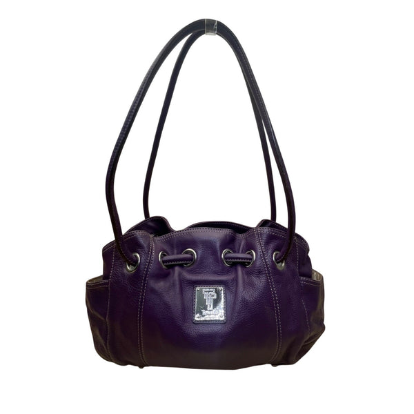 Tignanello Women’s Purple Leather With Dual Handles & Key-lace Shoulder Tote Bag