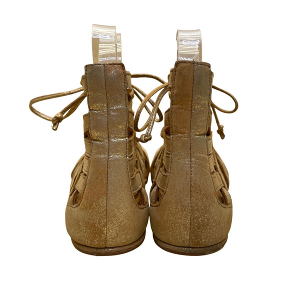 Gentle Souls Women’s Gold Leather Open Toe Lace Up Gladiator Sandals Size 6.5M