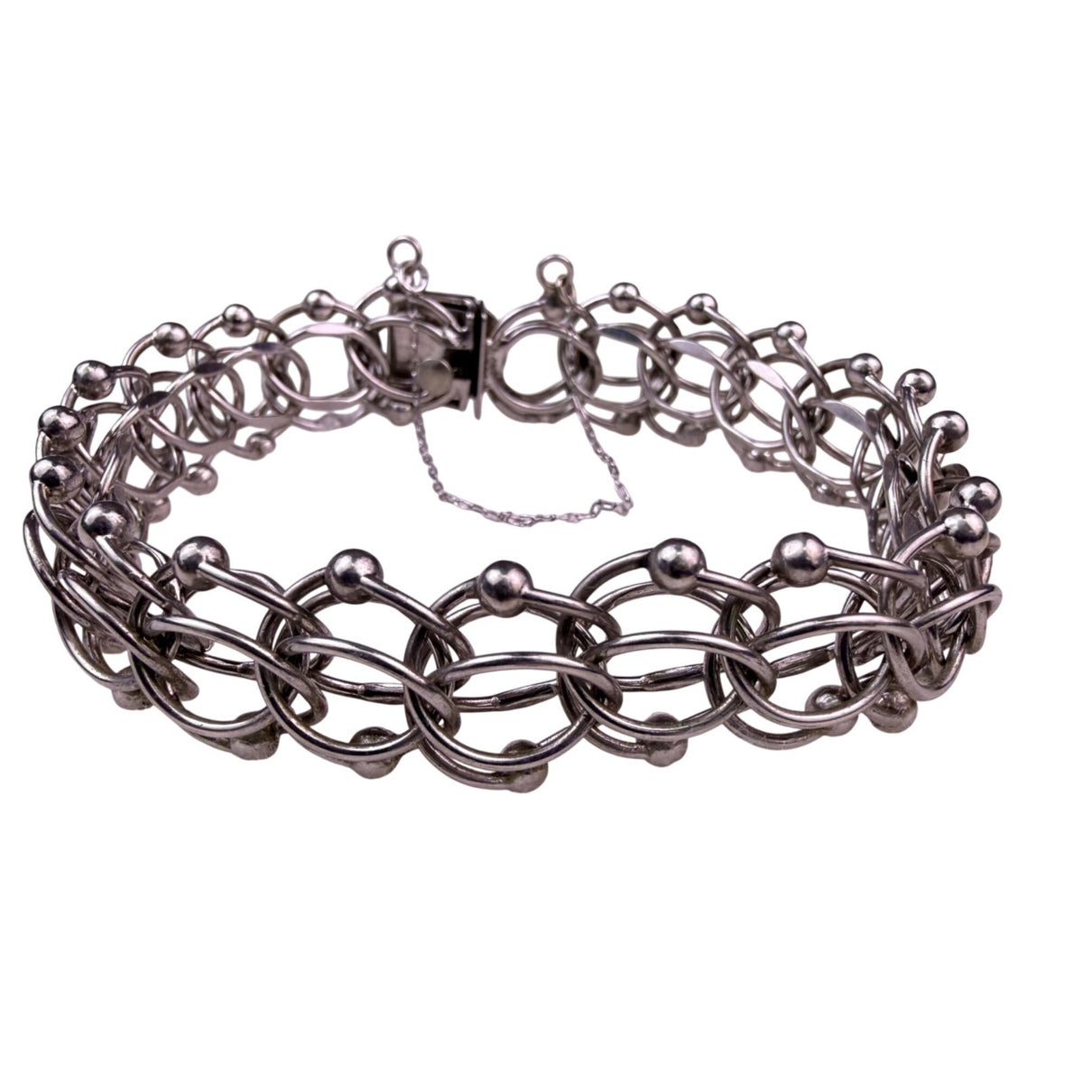 Vintage Sterling Silver Multi-Link Charm Bracelet With Box Clasp Elegant