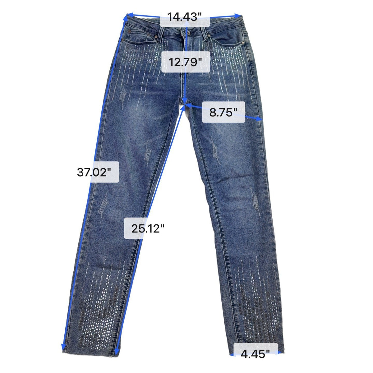 Be You Womens Blue Denim Embellished Distressed Skinny Jeans Size L