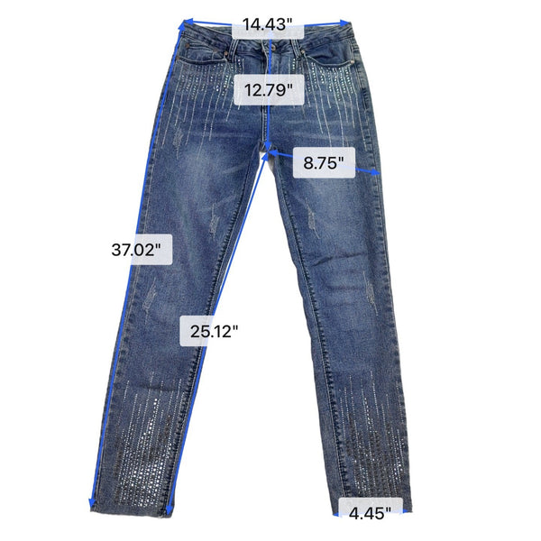 Be You Womens Blue Denim Embellished Distressed Skinny Jeans Size L