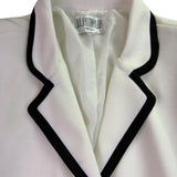 Julian Taylor Womens White Long Jacket With Black Trim Button Front  Size 14