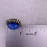 Vintage Womens Blue Fused Glass & Gold Tone Oval Clip-On Earrings Filigree