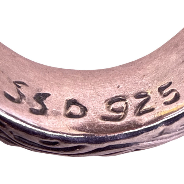 Sterling Silver 925 Womens Etched Bangle Bracelet & Hoop Earrings Set Vintage