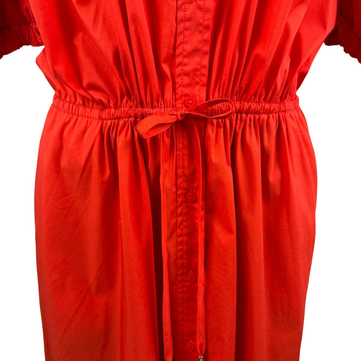 Lauren Ralph Lauren Womens Red Button-Up Puff Sleeve Midi Dress Sz 12 - New