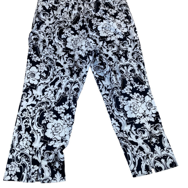 Oscarde la Renta  Womens Black & White Floral Damask Wide Leg Pants Size 14