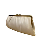 Vintage Women's White Leather With Gold Trim Pleated Design Evening Clutch Bag