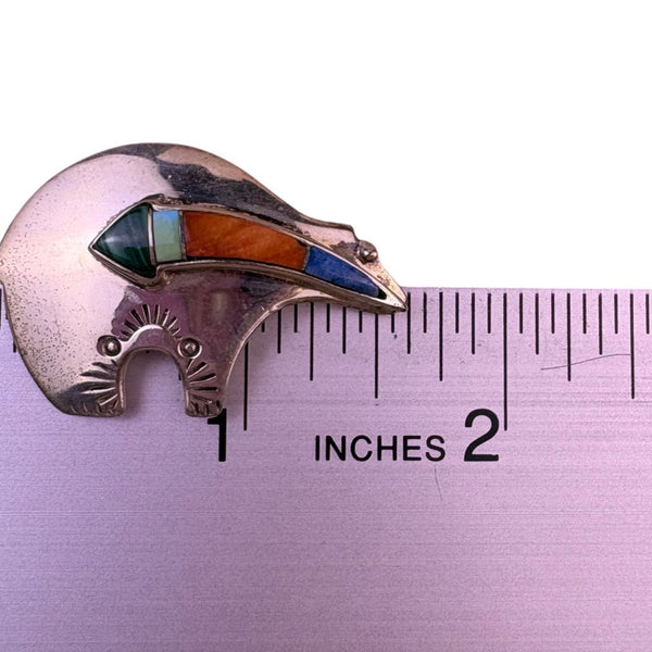 Sterling Handmade Navajo Womens Silver Tone Mixed Stone Spirit Bear Brooch