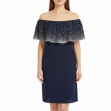MSK Womens Navy Polyester Beaded Chiffon Overlay Midi Dress Size M