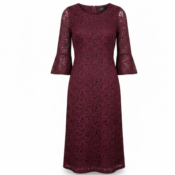Dennis By Dennis Basso Womens Burgundy Lace A-Line Dress Size 16