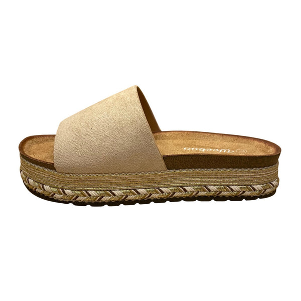 WeeBoo Women’s Beige Faux Suede Platform Slip-On Cushioned Slide Sandals Size 7