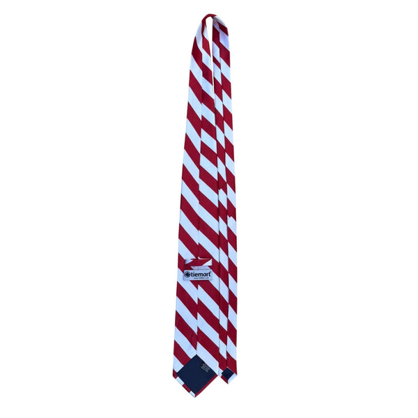 Tiemart Mens Red & White Striped Polyester Handmade Necktie 58 Inches Long