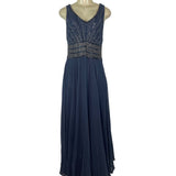 Jkara Women’s Navy Blue Beaded Sleeveless Evening Gown With Sheer Jacket Sz 12