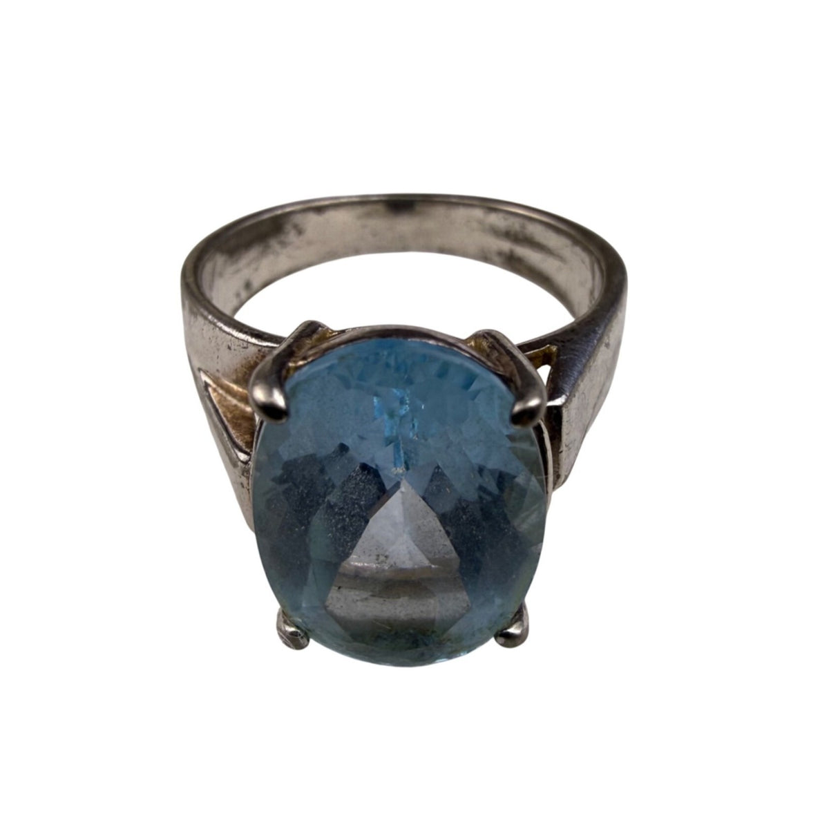 Sterling Silver Womens Blue Glass Gemstone Ring Polished Oval Cut 925 Sz 6