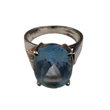 Sterling Silver Womens Blue Glass Gemstone Ring Polished Oval Cut 925 Sz 6
