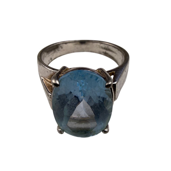 Sterling Silver Womens Blue Glass Gemstone Ring Polished Oval Cut 925 Sz 6