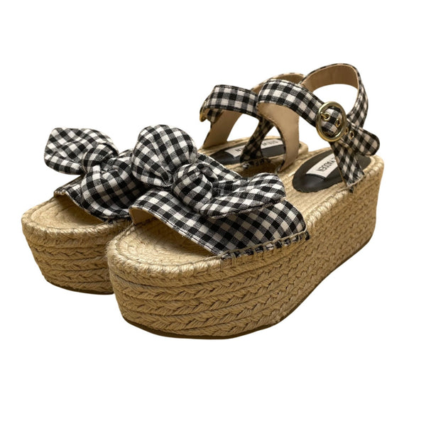 Steve Madden Women’s Black & White Gingham Bow Platform Espadrille Sandals Sz 7M