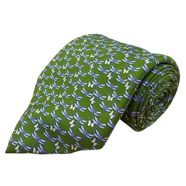 Brooks Basics Green & Blue Silk Dragonfly Pattern Tie Mens Neckwear Classic