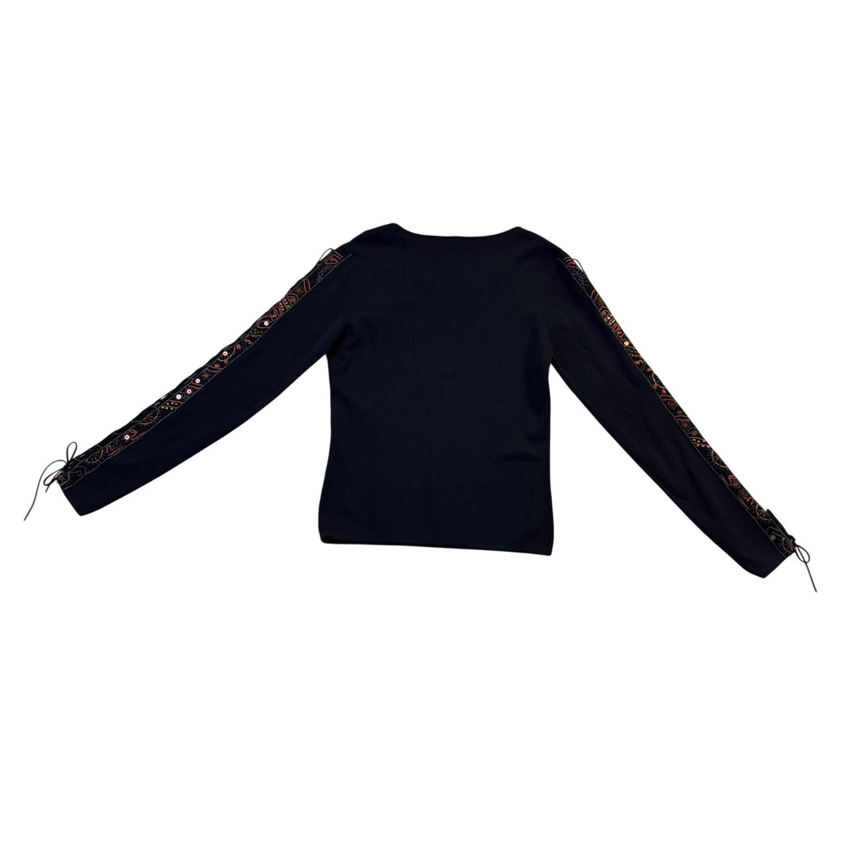 Cabo Womens Black Beaded Embroidered Long Sleeve Top Pull Tie Size S