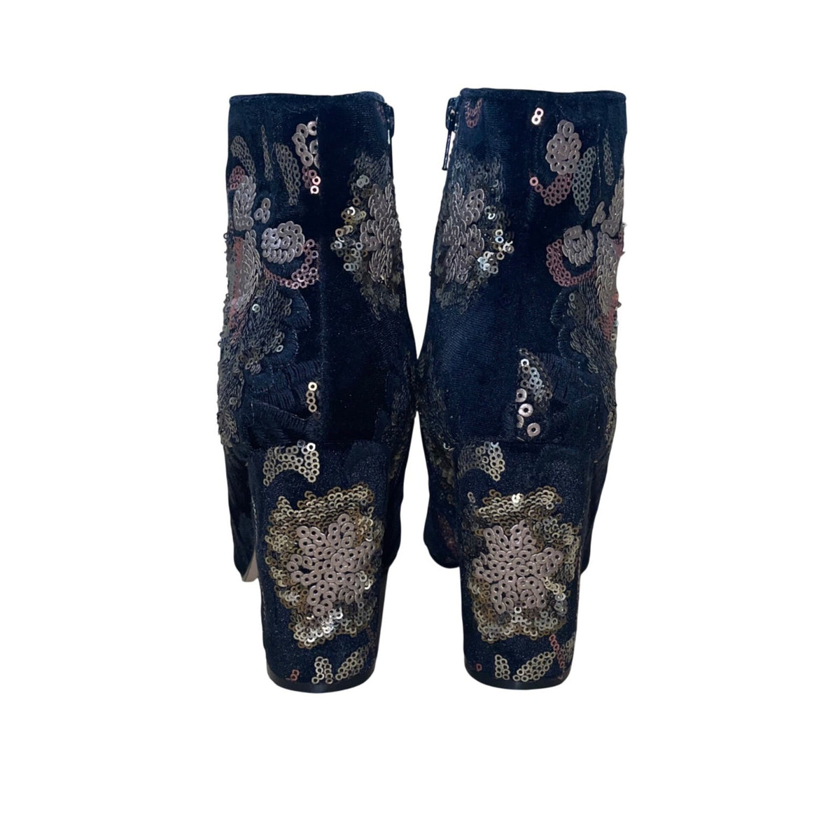 Aldo Women’s Black Velvet & Gold Sequin Floral Decor Fiery Ankle Boots Size 6